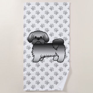 Gray Shih Tzu Cute Cartoon Dog Illustration Beach Towel