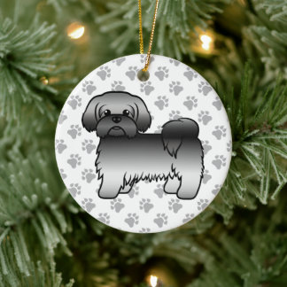 Gray Shih Tzu Cute Cartoon Dog Illustration Ceramic Ornament