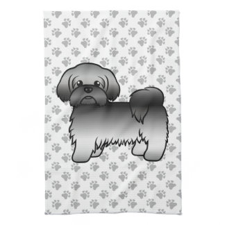 Gray Shih Tzu Cute Cartoon Dog Illustration Kitchen Towel
