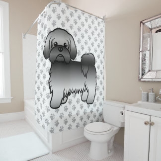 Gray Shih Tzu Cute Cartoon Dog Illustration Shower Curtain