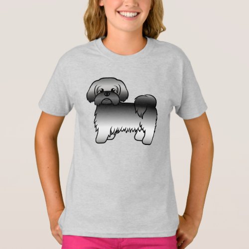 Gray Shih Tzu Cute Cartoon Dog Illustration T_Shirt