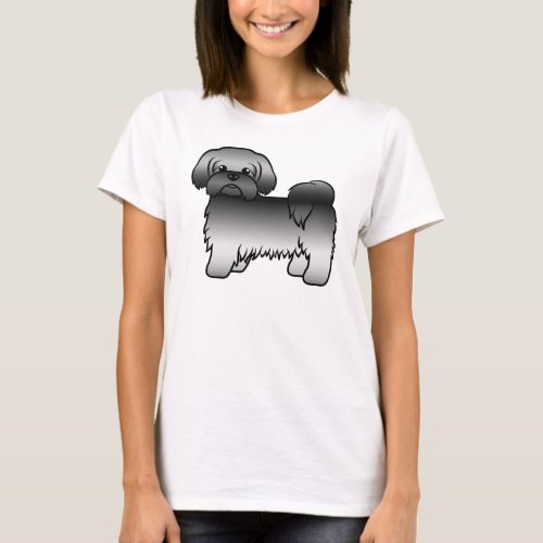 Gray Shih Tzu Cute Cartoon Dog Illustration T_Shirt