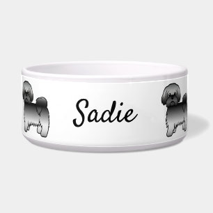 Gray Shih Tzu Cute Cartoon Dog & Name Bowl