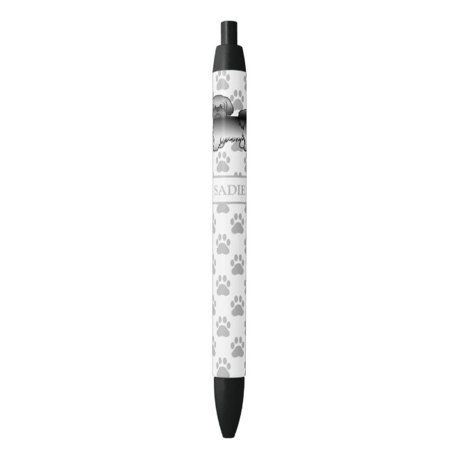 Gray Shih Tzu Cute Cartoon Dog & Name Pen (Front Vertical)