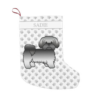 Gray Shih Tzu Cute Cartoon Dog &amp; Name Small Christmas Stocking