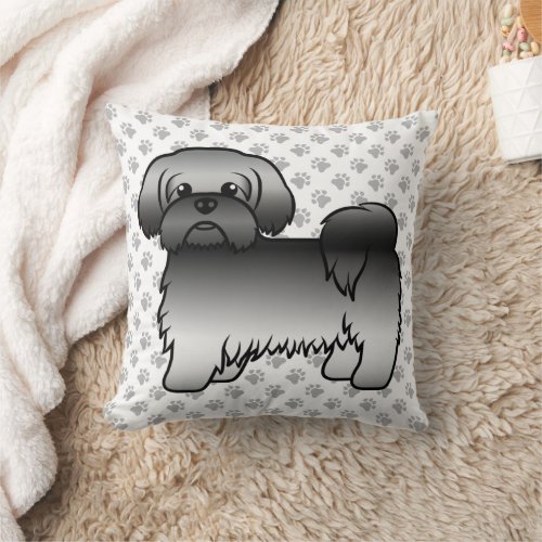 Gray Shih Tzu Cute Cartoon Dog  Paws Throw Pillow