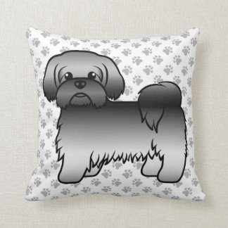 Gray Shih Tzu Cute Cartoon Dog &amp; Paws Throw Pillow