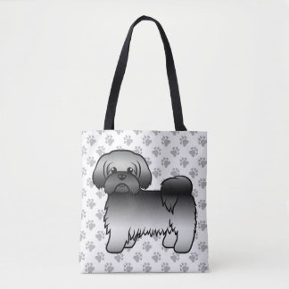 Gray Shih Tzu Cute Cartoon Dog &amp; Paws Tote Bag