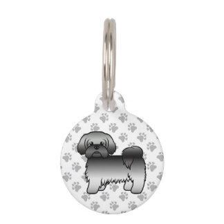 Gray Shih Tzu Cute Cartoon Dog &amp; Pet's Info Pet ID Tag