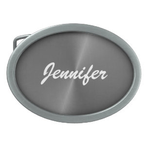 Gray shiny faux metal custom name belt buckle