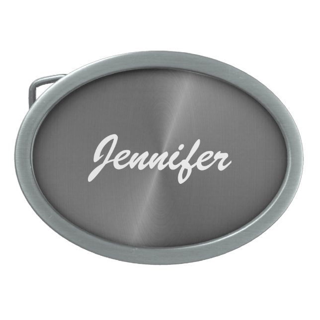 Gray shiny faux metal custom name belt buckle (Front)