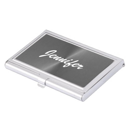 Gray shiny faux metal custom name business card case