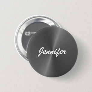 Gray shiny faux metal custom name button