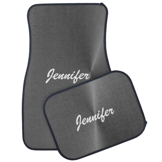 Gray shiny faux metal custom name car floor mat (Set)