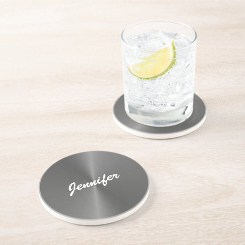 Gray shiny faux metal custom name coaster