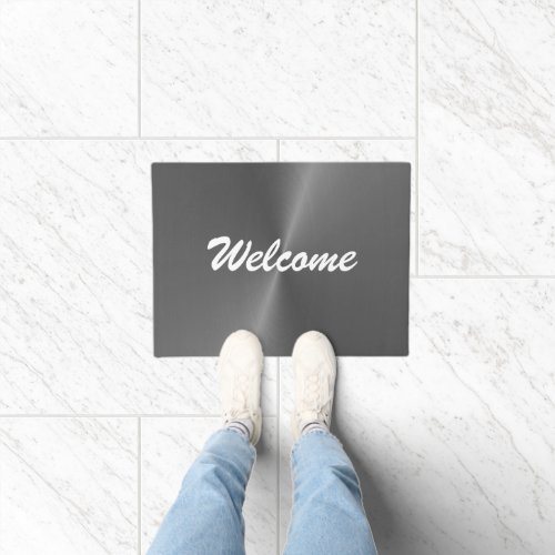 Gray shiny faux metal custom name doormat