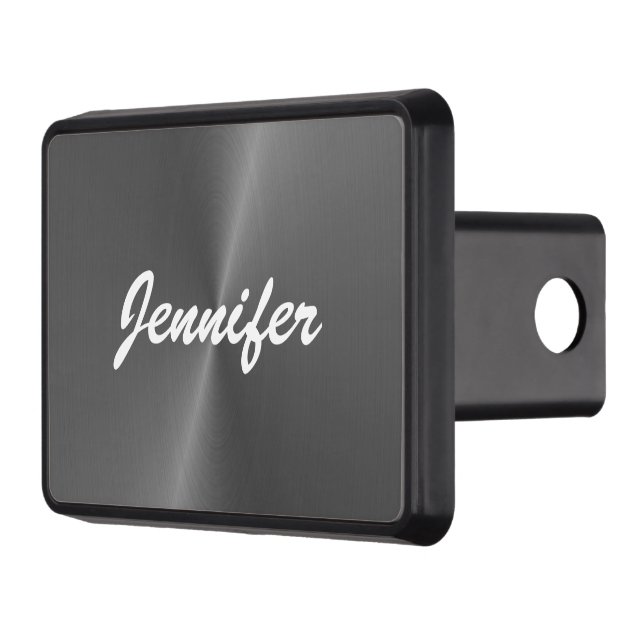 Gray shiny faux metal custom name hitch cover (Left)
