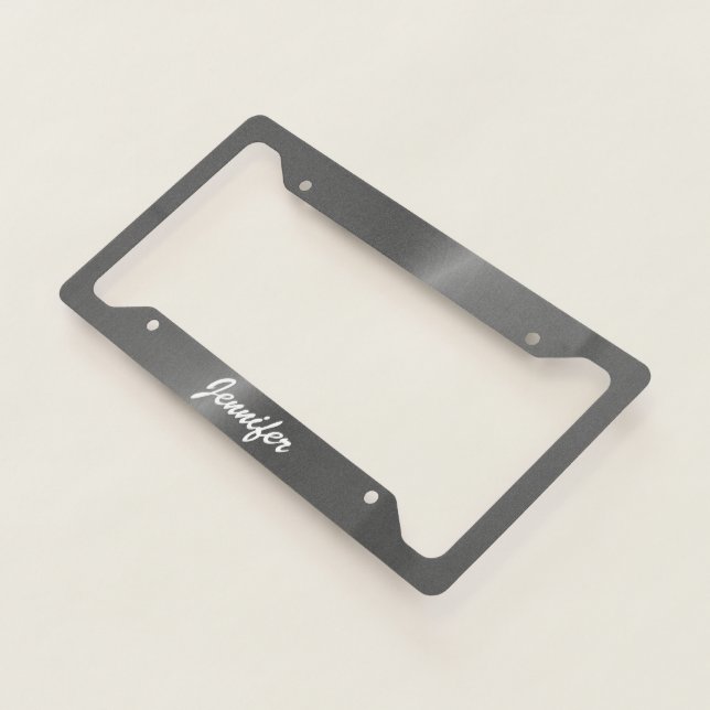 Gray shiny faux metal custom name license plate frame (3/4)