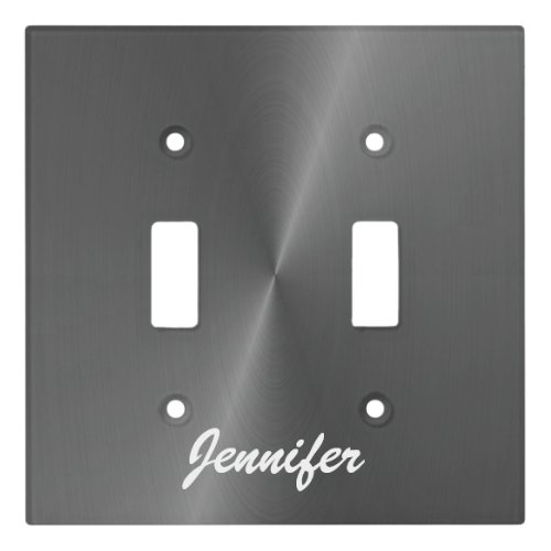 Gray shiny faux metal custom name light switch cover