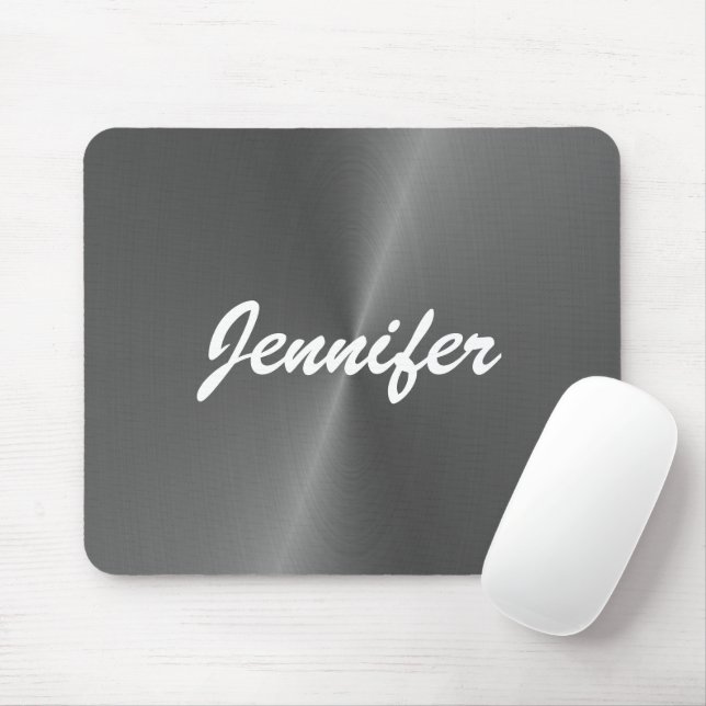 Gray shiny faux metal custom name mouse pad (With Mouse)