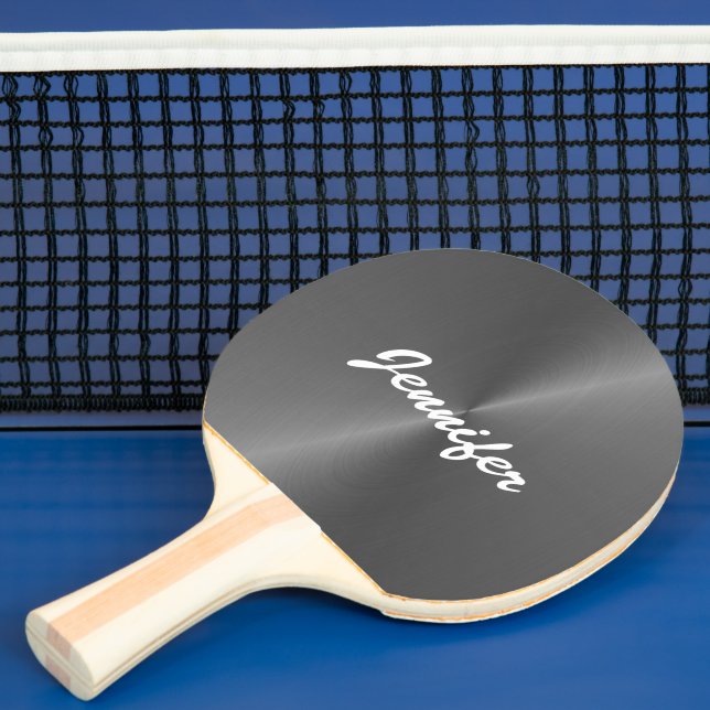 Gray shiny faux metal custom name ping pong paddle (Insitu)