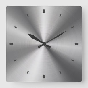 Gray Shiny Metallic Design-Stainless Steel Look Square Wall Clock