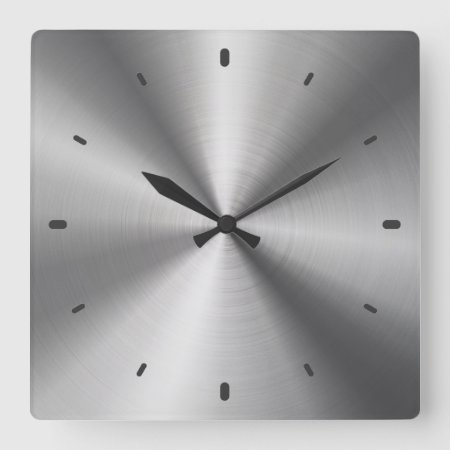 Gray Shiny Metallic Design-stainless Steel Look Square Wall Clock