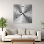 Gray Shiny Metallic-stainless Steel Look 2 Square Wall Clock at Zazzle