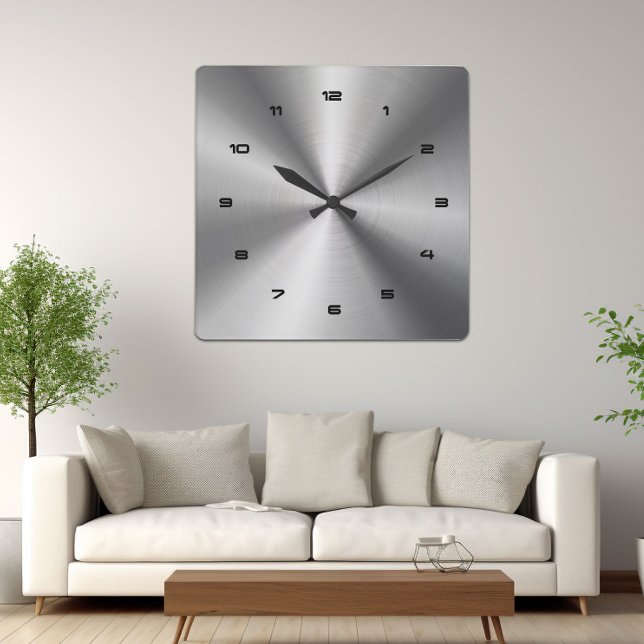 Gray Shiny Metallic-Stainless Steel Look 2 Square Wall Clock (Creator Uploaded)