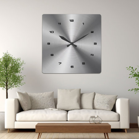 Gray Shiny Metallic-stainless Steel Look 2 Square Wall Clock