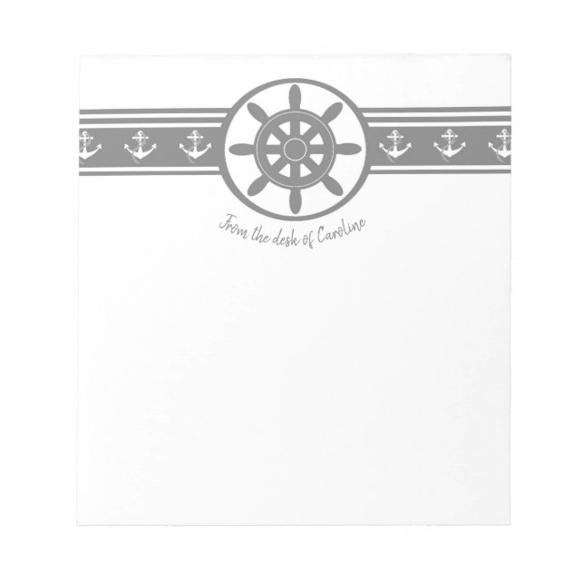 Gray Ships Wheel Personalized Notepad (Front)