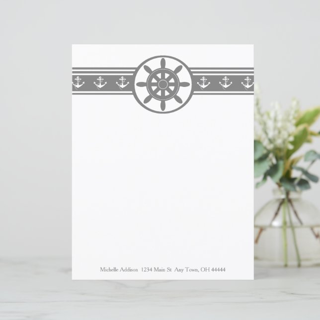 Gray Ships Wheel Personalized Paper Sheet (Standing Front)
