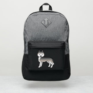 Gray Siberian Husky Cute Cartoon Dog Port Authority® Backpack