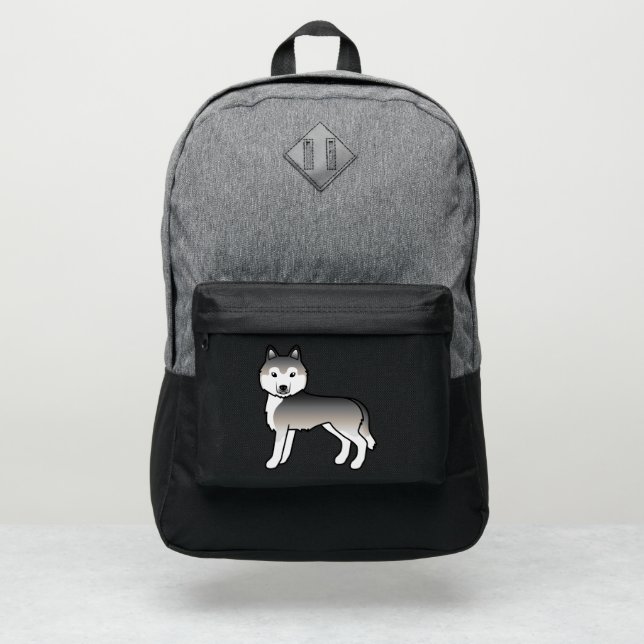Gray Siberian Husky Cute Cartoon Dog Port Authority® Backpack (Front)