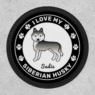 Gray Siberian Husky Dog Love &amp; Name Patch
