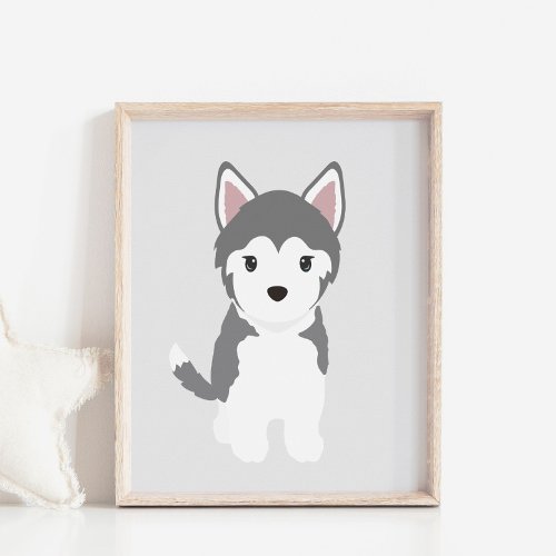 Gray Siberian Husky Puppy Kids Room Decor Poster