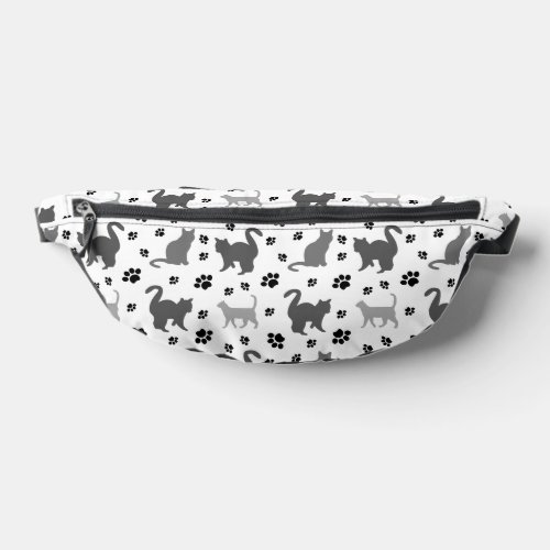 Gray Silhouette Cats Pawprints Pattern Fanny Pack
