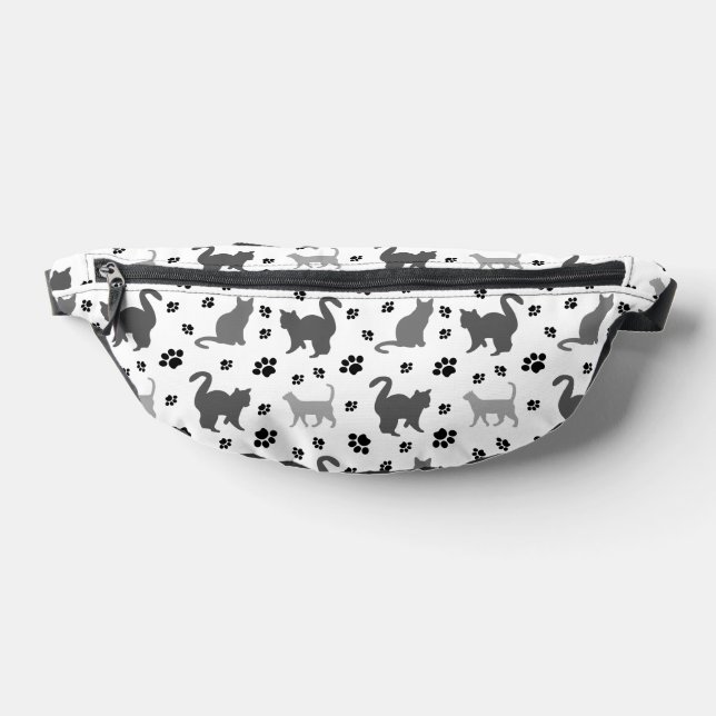 Gray Silhouette Cats Pawprints Pattern Fanny Pack (Lay Down)