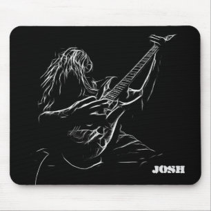 Gray Silhouette Guitarist Mouse Pad