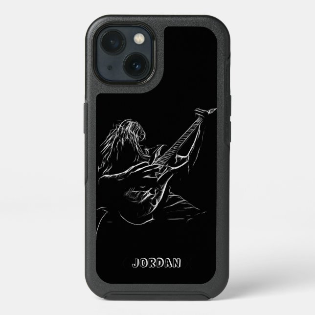 Gray Silhouette Guitarist Otterbox iPhone Case (Back)