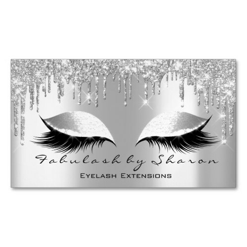 Gray Silv Glitter Spark Drips Makeup Artist Lashes Business Card Magnet