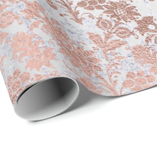 Gray Silve Pink Rose Gold Powder Faux Blush Floral Wrapping Paper
