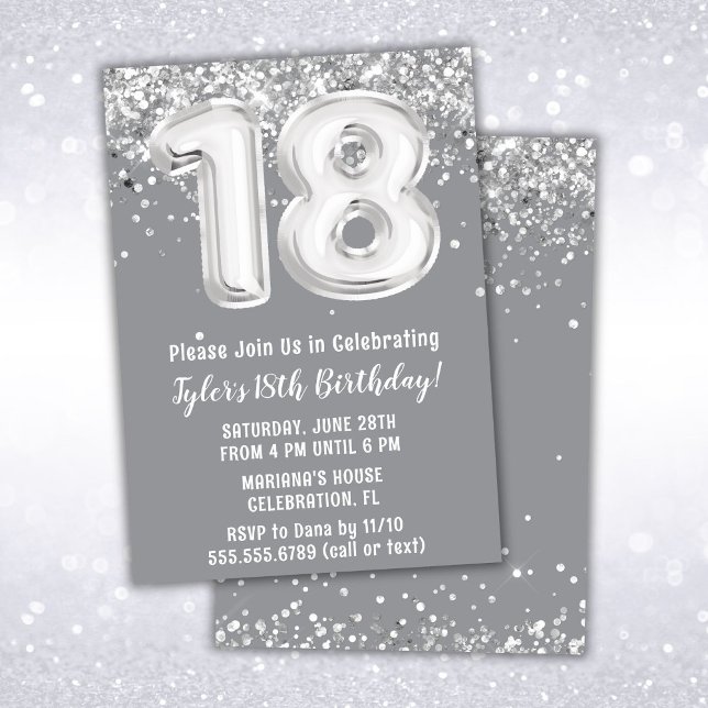 Gray Silver 18th Birthday Party Invitation (Creator Uploaded)