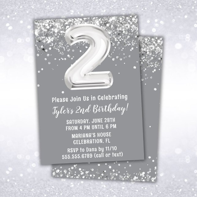 Gray Silver 2nd Birthday Party Invitation (Creator Uploaded)