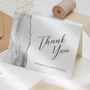 Gray Silver Agate Script Wedding Thank You Card