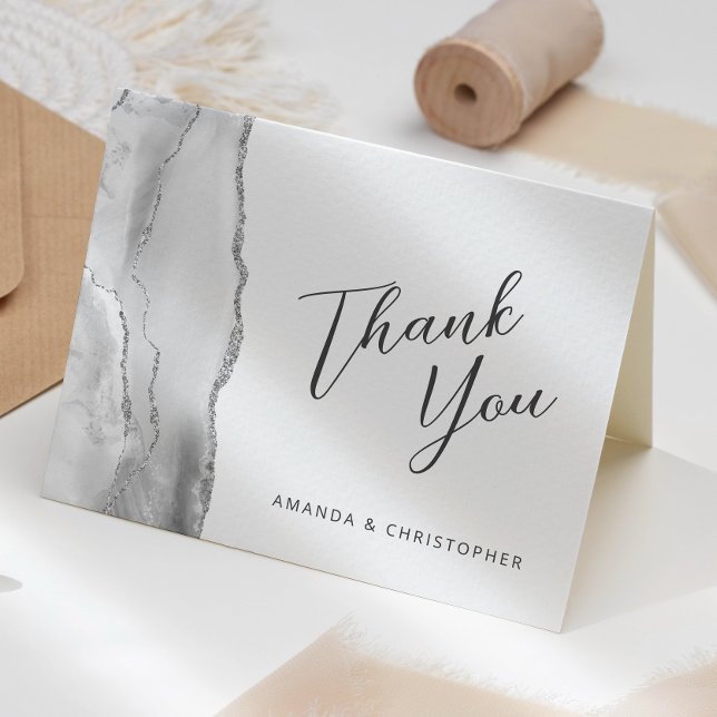 Gray Silver Agate Script Wedding Thank You Card (Creator Uploaded)