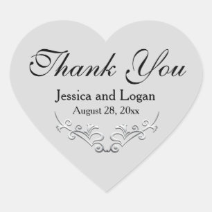 Gray Silver and Black Modern Heart Wedding Sticker