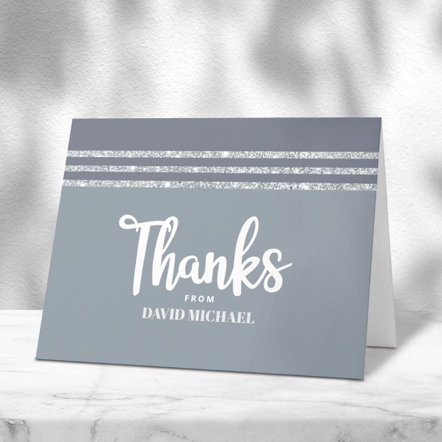 Gray Silver Bar Mitzvah Tallit Modern Bold Script Letterpress Thank You Card (Creator Uploaded)