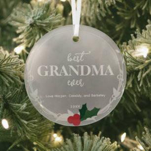 Gray Silver Best Ever Grandma Glass Ornament