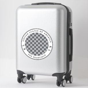 Gray & Silver Checkerboard Monogram Travel Luggage Sticker